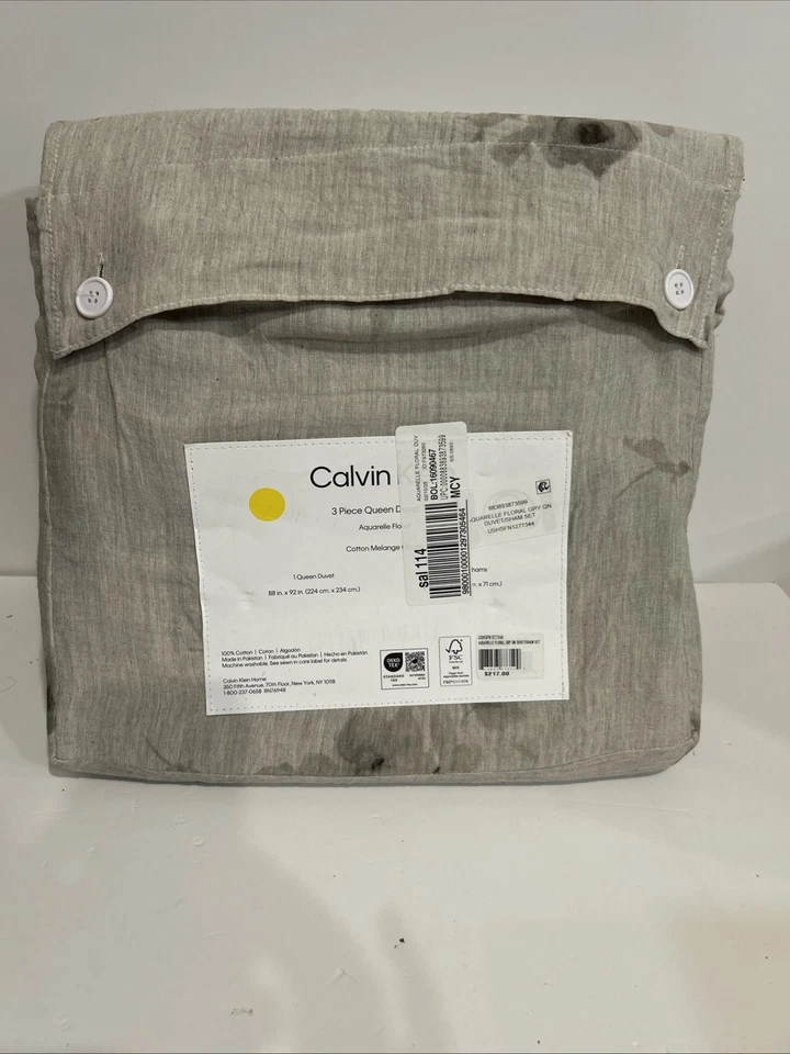 Juego de 3 fundas y funda nórdica Calvin Klein acuarela floral suave algodón Queen gris Foto 3 de 4