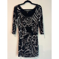 White House Black Market Black White Abstract Floral Paisley Sheath Dress M
