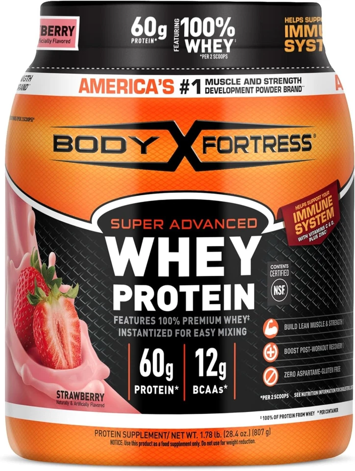 Body Fortress Super Advanced 100% Premium Proteína de Suero en Polvo, Fresa, 1,78 l Foto 4 de 4