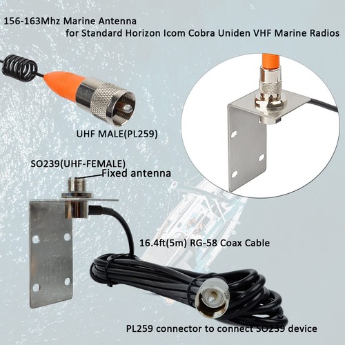 VHF Marine/Boats Radio Antenna, Low-Profile 156-163mhz Antennas W/16.4ft(5m) ... - Picture 2 of 8