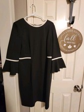 calvin klein Womens Bell Sleeve Black White Dress Sz 14 Sheath