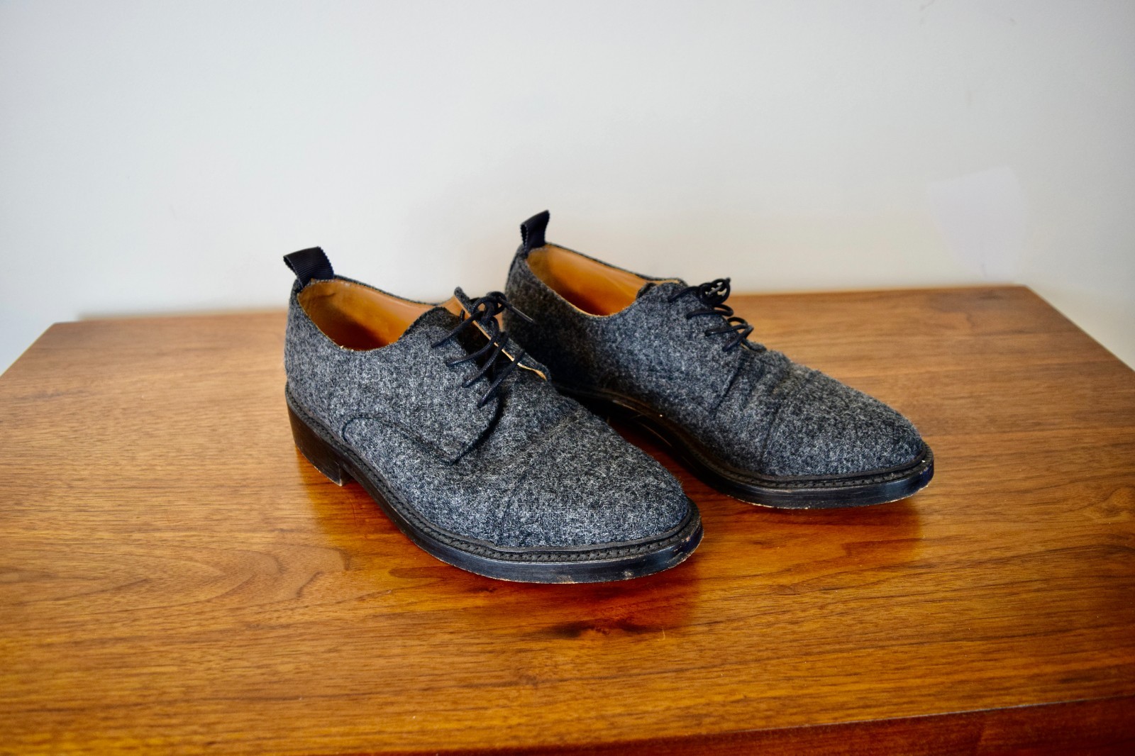 New Thom Browne Dress Shoe Leather Men's Oxford Size 7 Gray Charcoal Tweed Wool