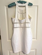 GUESS White Bodycon High Neck Sheer Stripes Sleeveless Knit Zip Mini Dress L