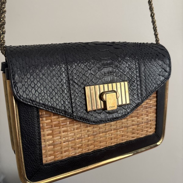 Chloe Sally Bag snakeskin and raffia w gold hardwear