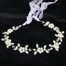 Pearl Flower Headpiece Silver Bridal Girl Women Hairband Vine Rhinestones Hai...