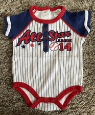 All Star Baseball Striped Baby Bodysuit - White, Navy & Red