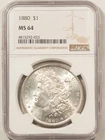 1880 MORGAN DOLLAR, NGC MS-64, ORIGNAL WHITE & LUSTROUS