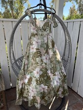 Windsor Chiffon Tropical Floral Maxi Dress Size Small Green White Palm