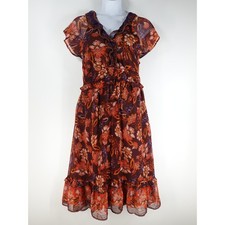 Old Navy Dress Women XXL Red Floral Print Midi Boho Waist Defined Flutter Sleeve