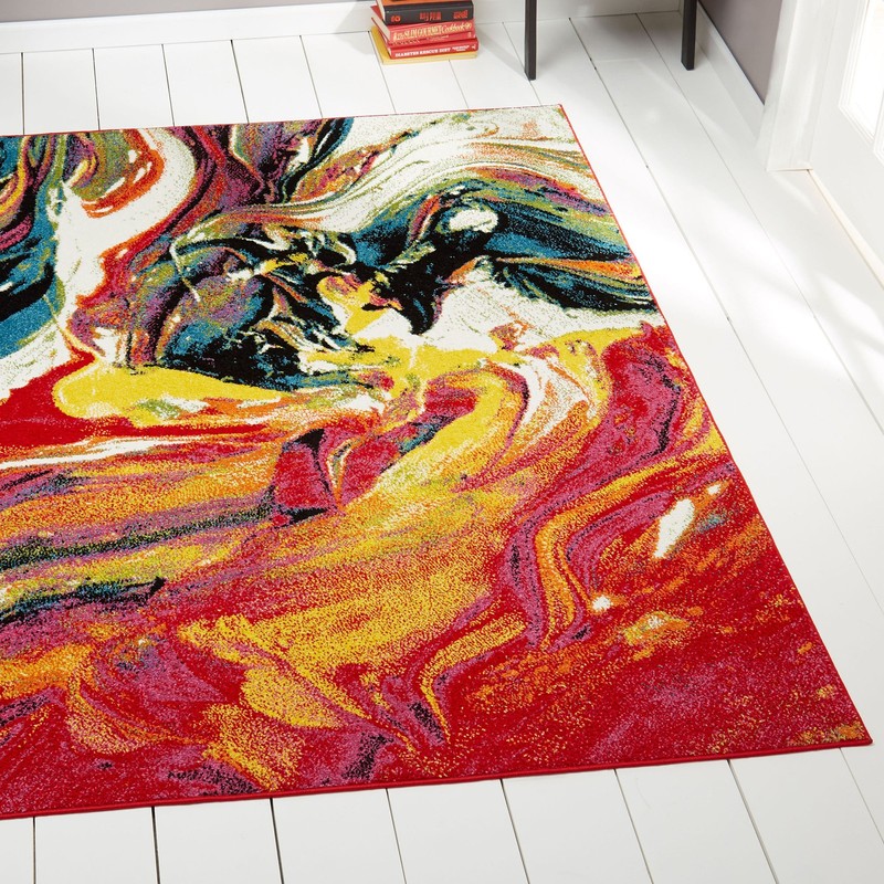 Modern Multi-Color Area Rug 8x10 Abstract Paint Carpet - Actual 7'10'' x 10'2''