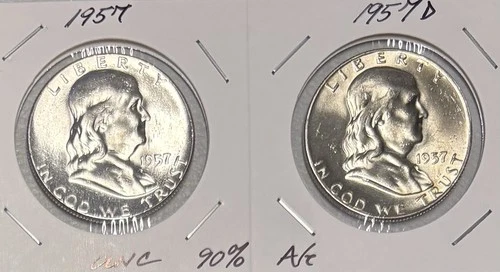 1957 P & D Franklin Half Dollar Uncirculated Set 90% Silver