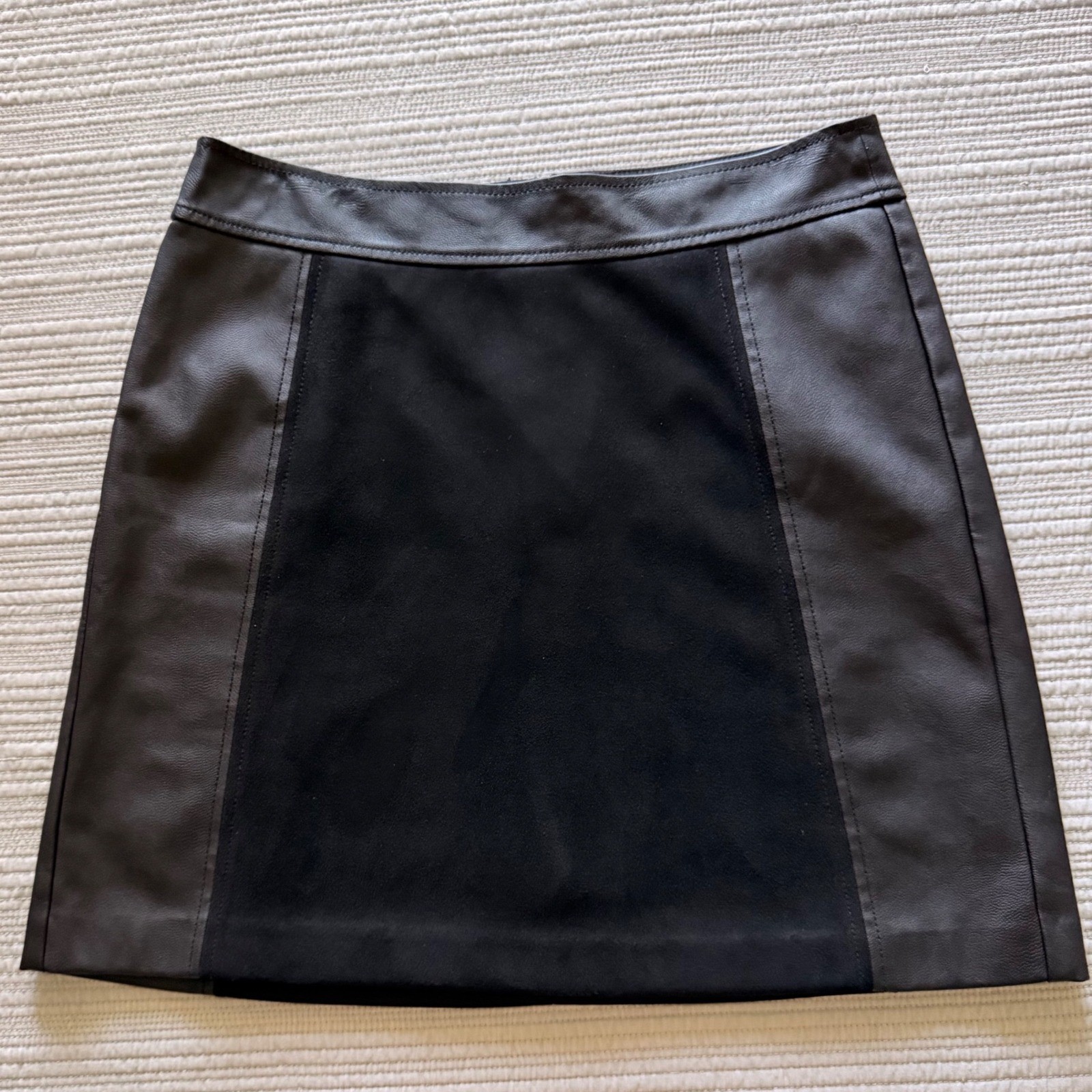 LOFT Womens Brown Faux Leather Black Suede Mixed Media Mini A-Line Skirt Size 8