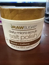 Raw Sugar Daily Micro Body Scrub Salt Polish Santal + Caffeine 15 oz Coconut