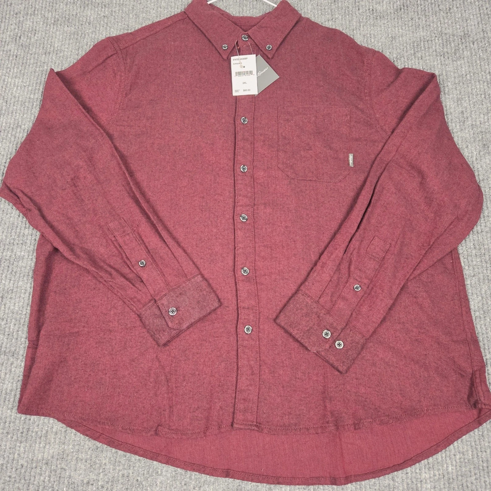 Eddie Bauer Mens XXL Burgundy Herringbone Flannel Button Down Shirt EM32LW208P