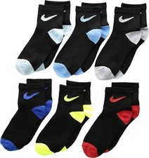 6 PAIRS NIKE JORDAN KIDS CUSHIONED WHITE BLACK CREW QUARTER Socks 7C-10C 10C-3Y