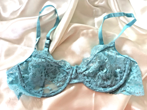Shein Blue Underwired Sexy Sheer Lace Plunge Bra Medium - Picture 1 of 3