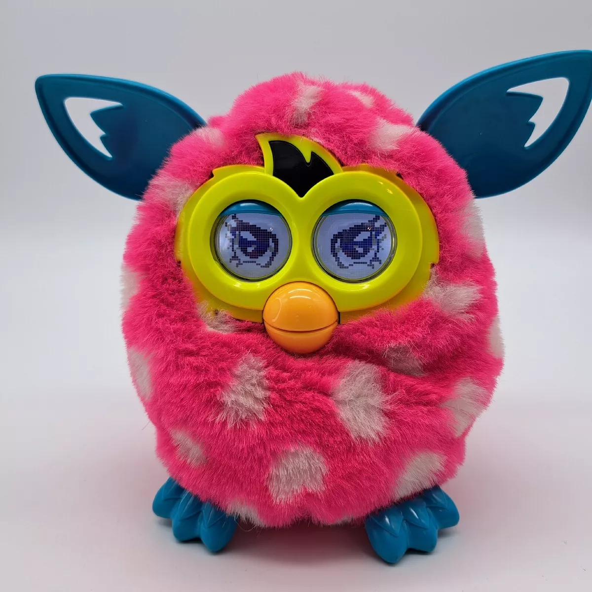 Furby Boom Pink White Polka Dot Blue Ears Hasbro Interactive Toy Tested