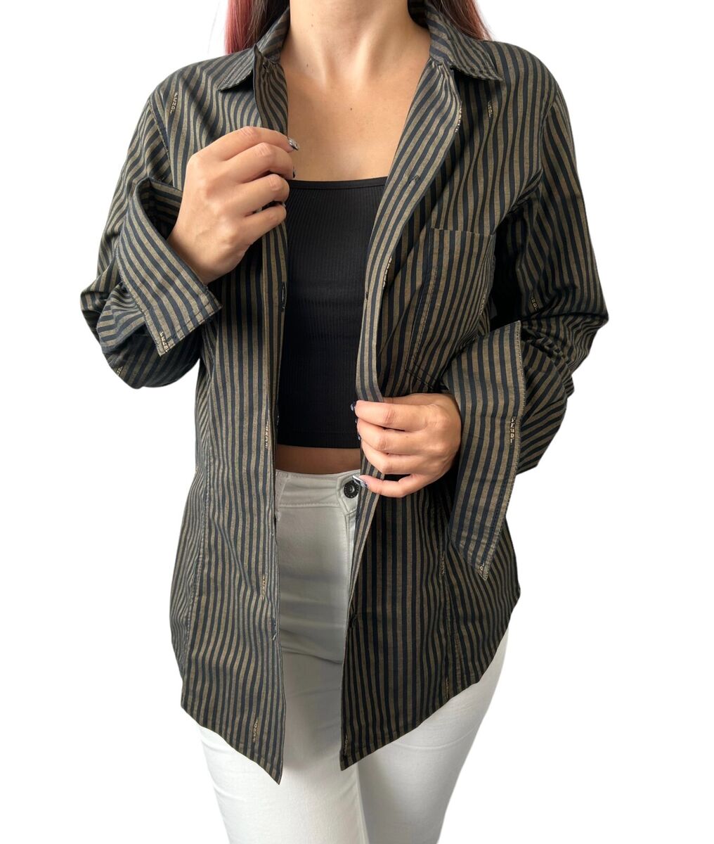 FENDI Vintage Logo Button Up Shirt Top #44 Stripe Brown FENDI Vintage Logo Button Up Shirt Top #44 Stripe Brown