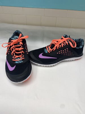 nike fs lite run 2 sneakers women size 7 black/green/orange  704881-014