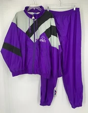 Vintage 90s Apex One Track Jacket & Pants Warm Up Set L Purple Black Windbreaker