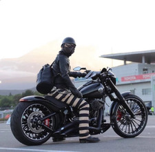 BOB DONG Motorcycle Pants Men's Prisoner Striped Pants Windproof Canvas Jeans