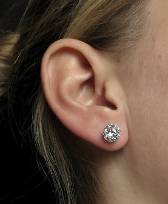6.00 Ct  Round Cut VVS1/D Lab Created Stud Earrings 14k White Gold 9mm Push Back