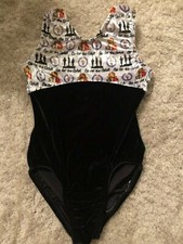 girls GYMNASTICS LEOTARD velour black white GO FOR THE GOLD cute leo small 4-6