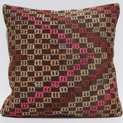 TURKISH EMBROIDERED RUG PILLOW CASE 20x20'' SQUARE HANDMADE WOOL KELIM AREA RUGS