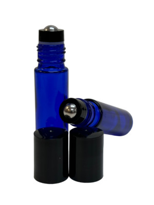 72 Pcs 10ml COBALT BLUE Glass Rollon Bottle W/Plastic Black Cap & Steel Roller