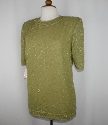 JASDEE Vintage Tunic Blouse 28'' V Round Hand Work Beading On Chiffon Style 1550
