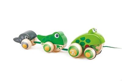 Hape Pull Along Frog Family with Anti-Rollover Wheels, Toddler Push and Pull Toy