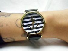 Orologio Fantasia Righe Striate Marina Ancore Originale Pinup Retro