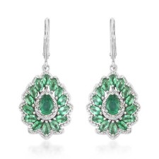 3.00ctw AAA Kagem Zambian Emerald Floral Dangle Earring Rhodium Over 925 Silver