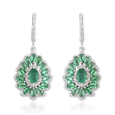 3,00 ctw AAA Kagem Sambischer Smaragd Floral Ohrhänger Rhodium über 925 Silber
