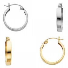 14K Gold Hoop Huggie Hinge Plain Square Flat Earrings 3mm Aretes Arracadas Oro