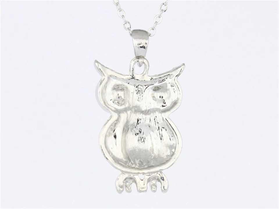 Clear Rhinestone Crystal Horned Owl with Blue Eyes Pendant Necklace P908 - Image 3 of 3