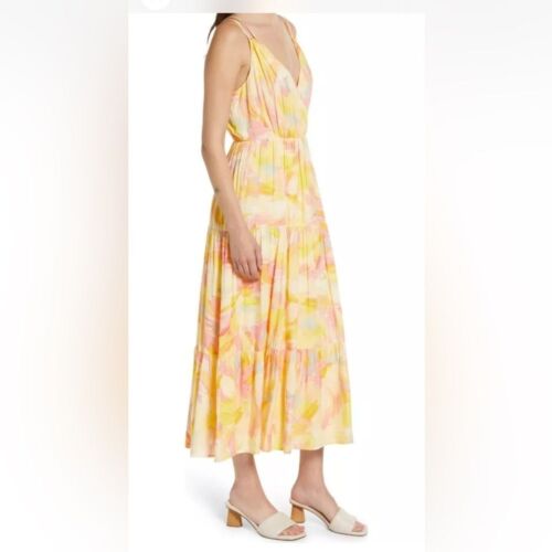 Adelyn Rae Size M Connie Abstract Chiffon Midi Dress NWT Pink Yellow - Picture 3 of 14