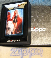ZIPPO  MAZZI Lighter LADY RED RIDING HOOD with WHITE WOLF Gold Plated Insert NEW
