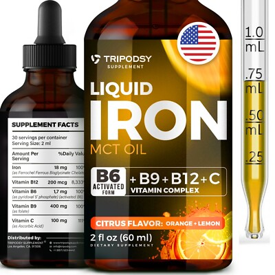 #ad Liquid Iron Supplement for Women and Men Iron Drops with Vitamin B6 B9 B12 C $19.95