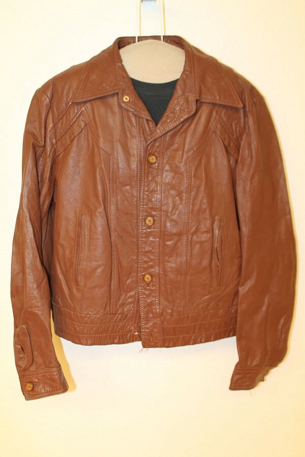 MENS WILSONS VINTAGE CINNAMON BROWN LEATHER JACKET SZ 46