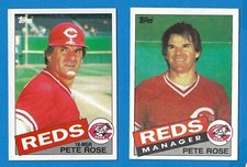 2 NM-MT 1985 TOPPS PETE ROSE REDS BASEBALL CARDS #600 BASE & #547 MGR CHECKLIST