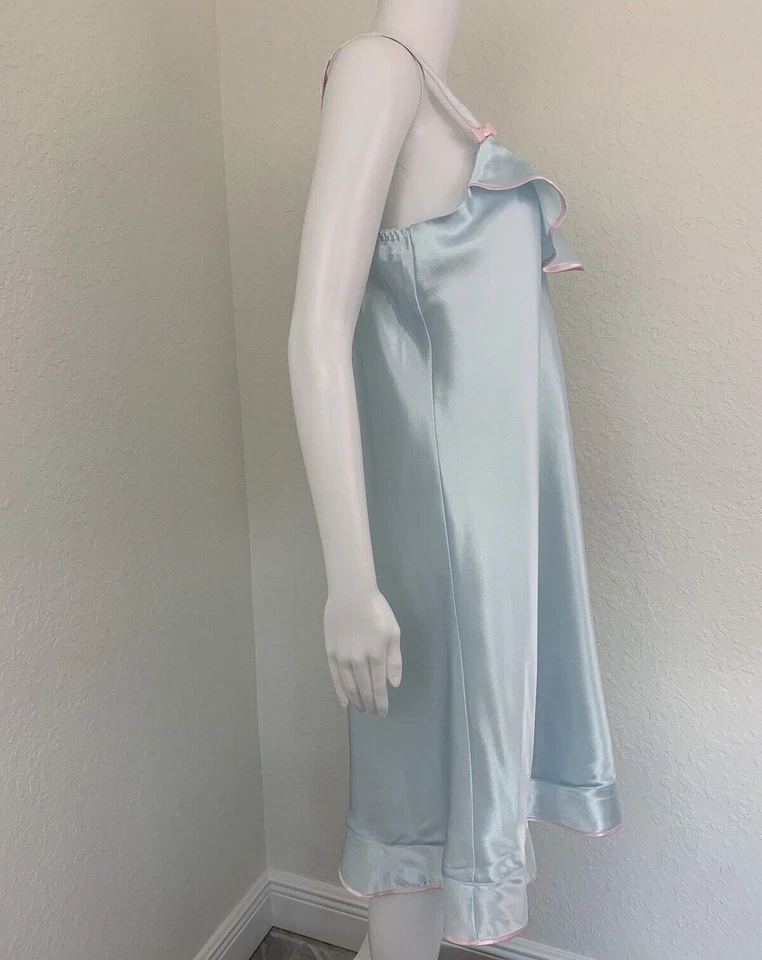 Camisón DE COLECCIÓN ROBERT LOUIS Talla L Mezcla Seda Bebé Muñeca Azul Satinado Rosa Lazo Foto 3 de 4