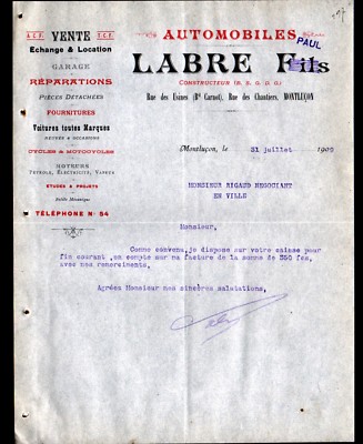 MONTLUCON (03) Automobil- & Garagebauer ''Paul LABRE'' 1909