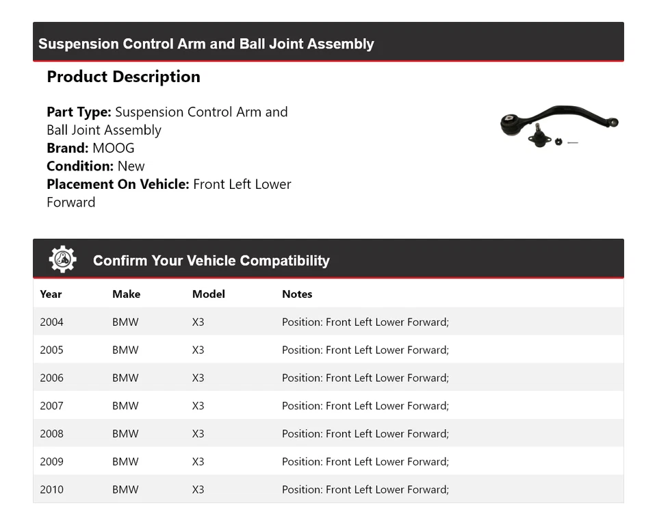 Conjunto de rótula de brazo de control delantero izquierdo inferior delantero para BMW X3 2004-2010  Foto 2 de 4