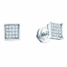 10k White Gold Womens Round Diamond Square Cluster Earrings 1/10 Cttw