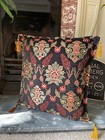 Black Chenille Floral Throw Pillow - Boho Home Decor - 40x40cm