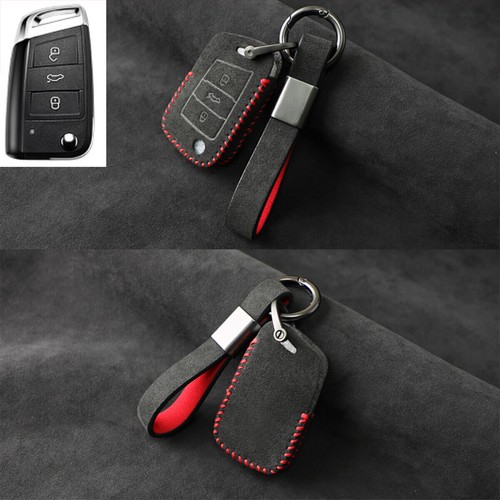 Full Suede Covered Key Fob Remote Protector Holder Cover Case For Skoda Octavia - Picture 2 of 8