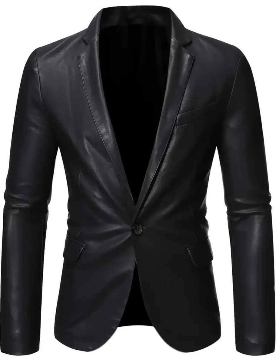 Formal Blazer Black Elegant Jacket Men's Black Soft Two Button
