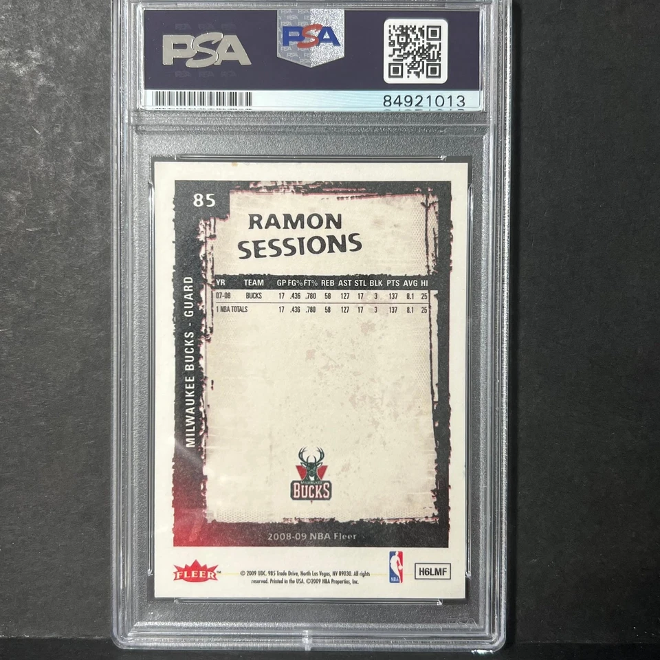 Fleer #85 Ramon Sessions 2008-09 firmado automático PSA losa Bucks Foto 2 de 2
