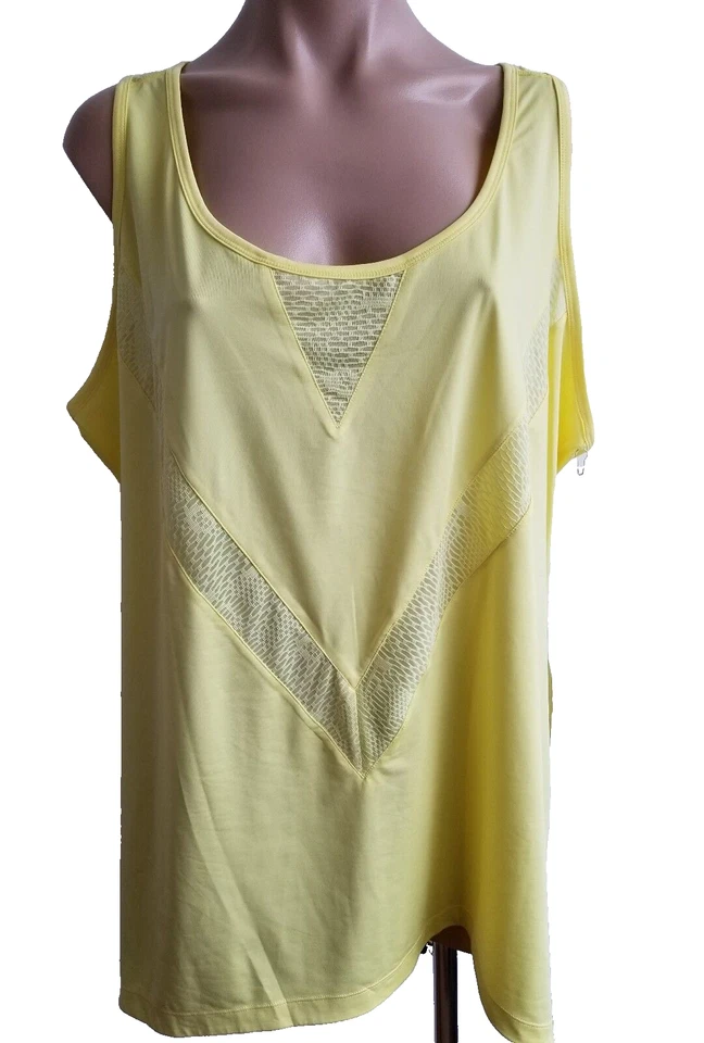 Camiseta sin mangas Nanette Lepore Play para mujer de malla amarilla y espalda recortada talla grande 2X Foto 2 de 4